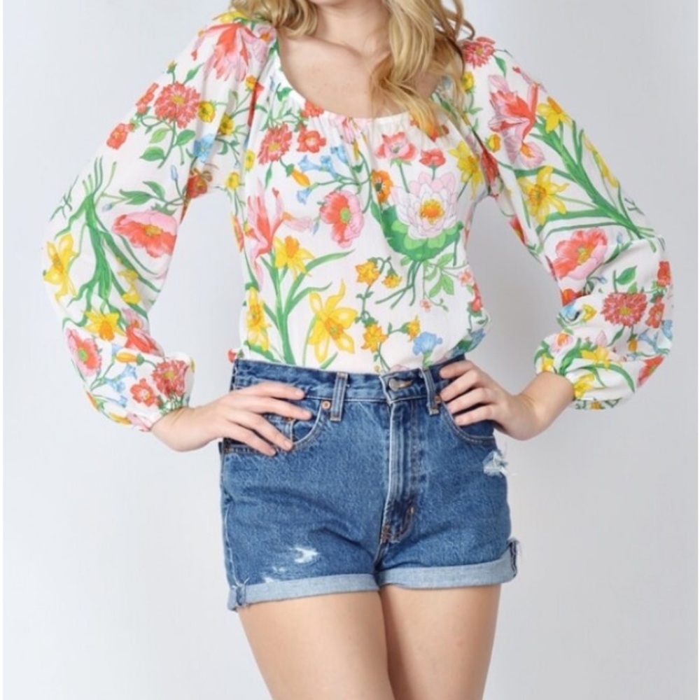 Vintage 70s Floral Sheer Bodysuit Leotard Top